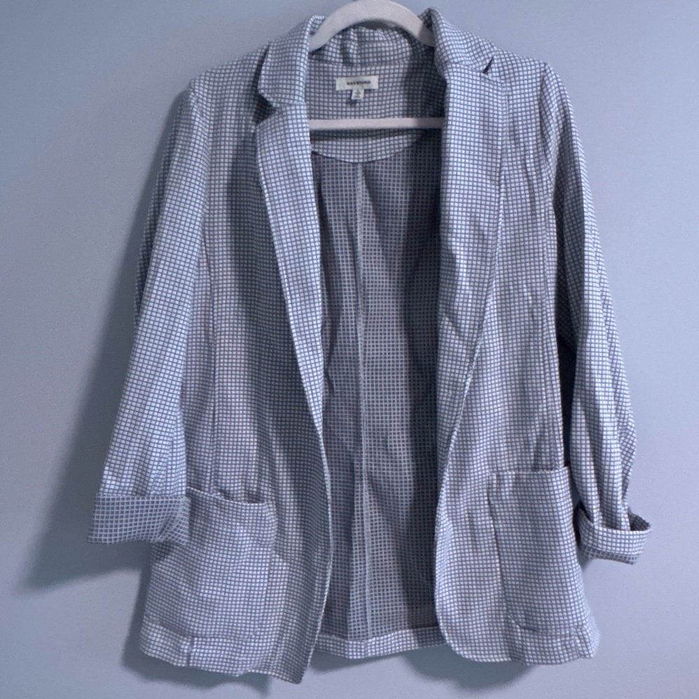Max Studio Light Blue Gingham Blazer